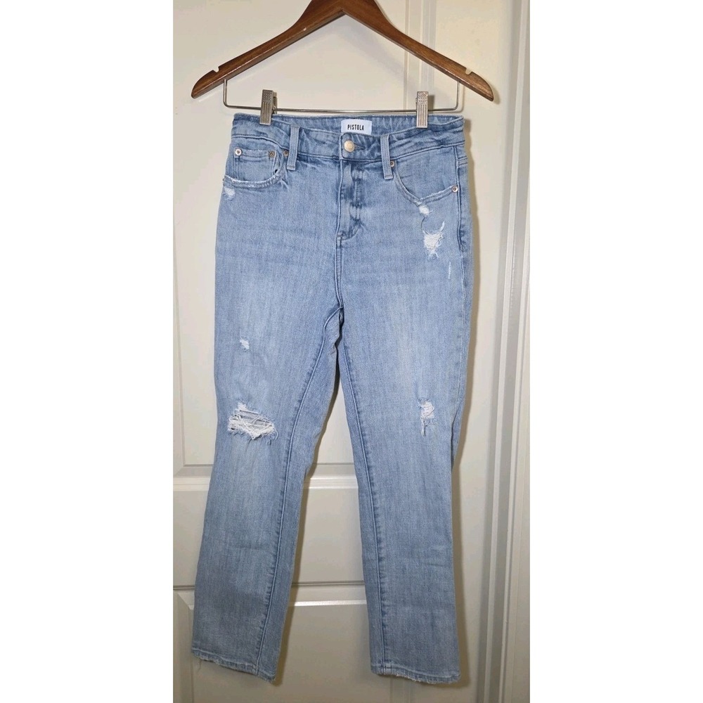 PISTOLA Monroe Crop Womens Jeans DISTRESSED HIGH RISE Light Wash Size 26 - Picture 1 of 10